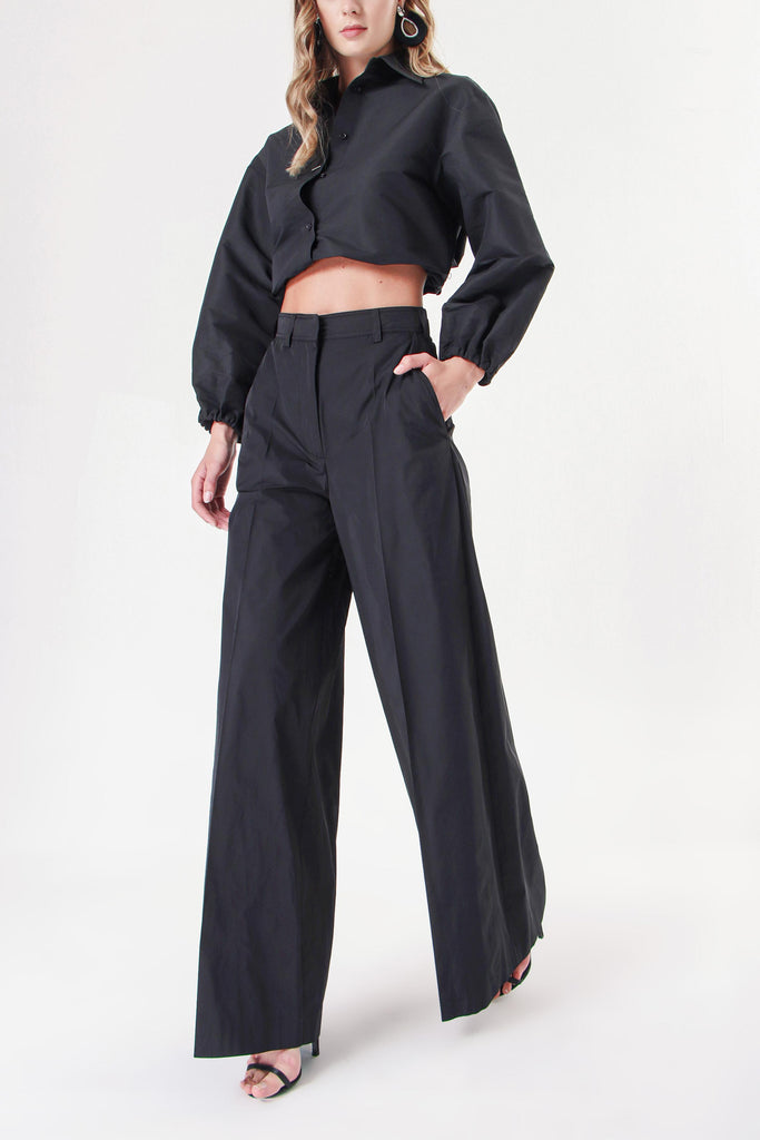 Black Wide cut trousers with elastic waist 41629